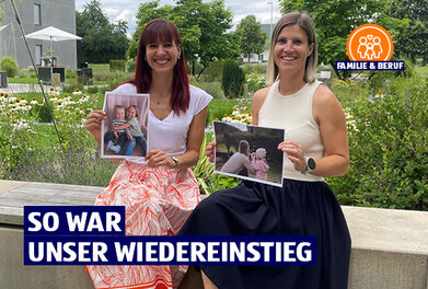 Kolleginnen mit Bildern ihrer Kinder