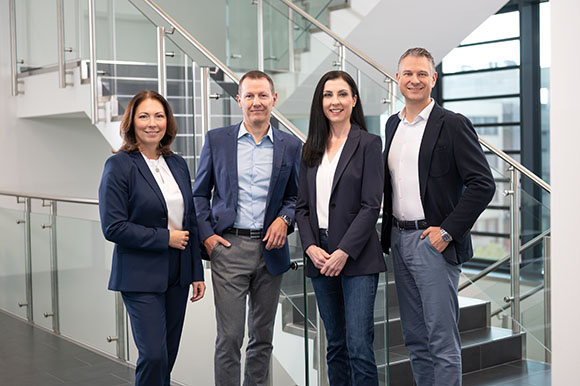 Unsere Geschäftsleitung (von links nach rechts): Eva Posan, Max Hofmarksrichter, Marietta Schorn und Christoph Rief