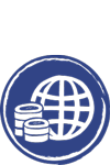 Symbol Global Finance mit Weltkugel und Münzen