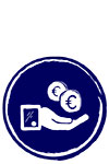 Zeichnung einer Hand die Münzen fängt auf blauem Kreis